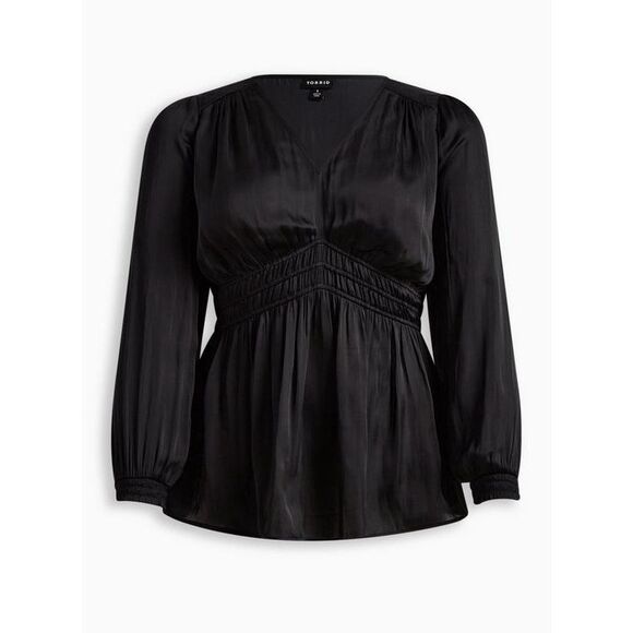 Torrid Peplum Satin Smocked waist Black top Size 5 5x plus size plus size holida - Picture 2 of 11